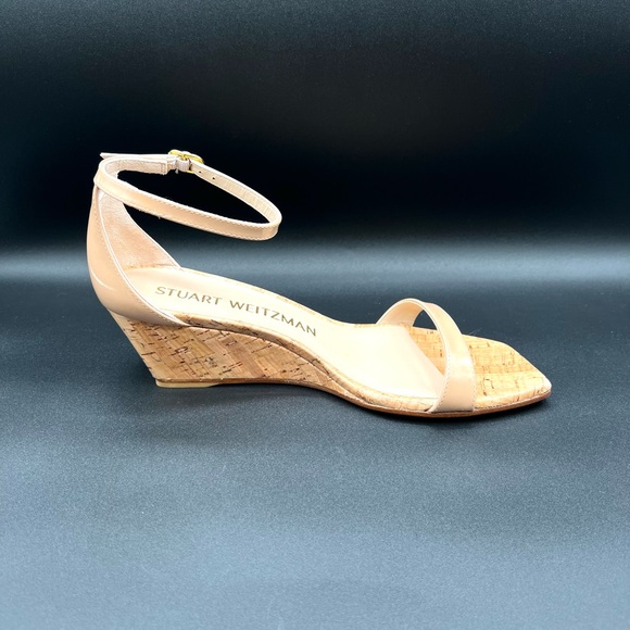 STUART WEITZMAN Nudistcurve 50 Nude Patent Leather Wedge Sandals Shoes US 8 $395 - Picture 10 of 11